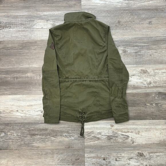 Hollister Olive Green Womens M Stretch‎ Cinch Waist Button Military Field Jacket - Picture 2 of 9